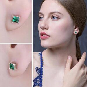Jewelry earrings stud square princess created emerald green 4mm 925 silver